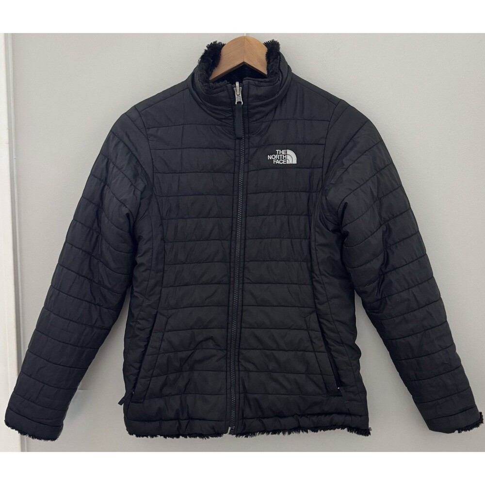 The North Face Girls 14/16 Mossbud Black Reversible Jacket Full Zip Faux Fur